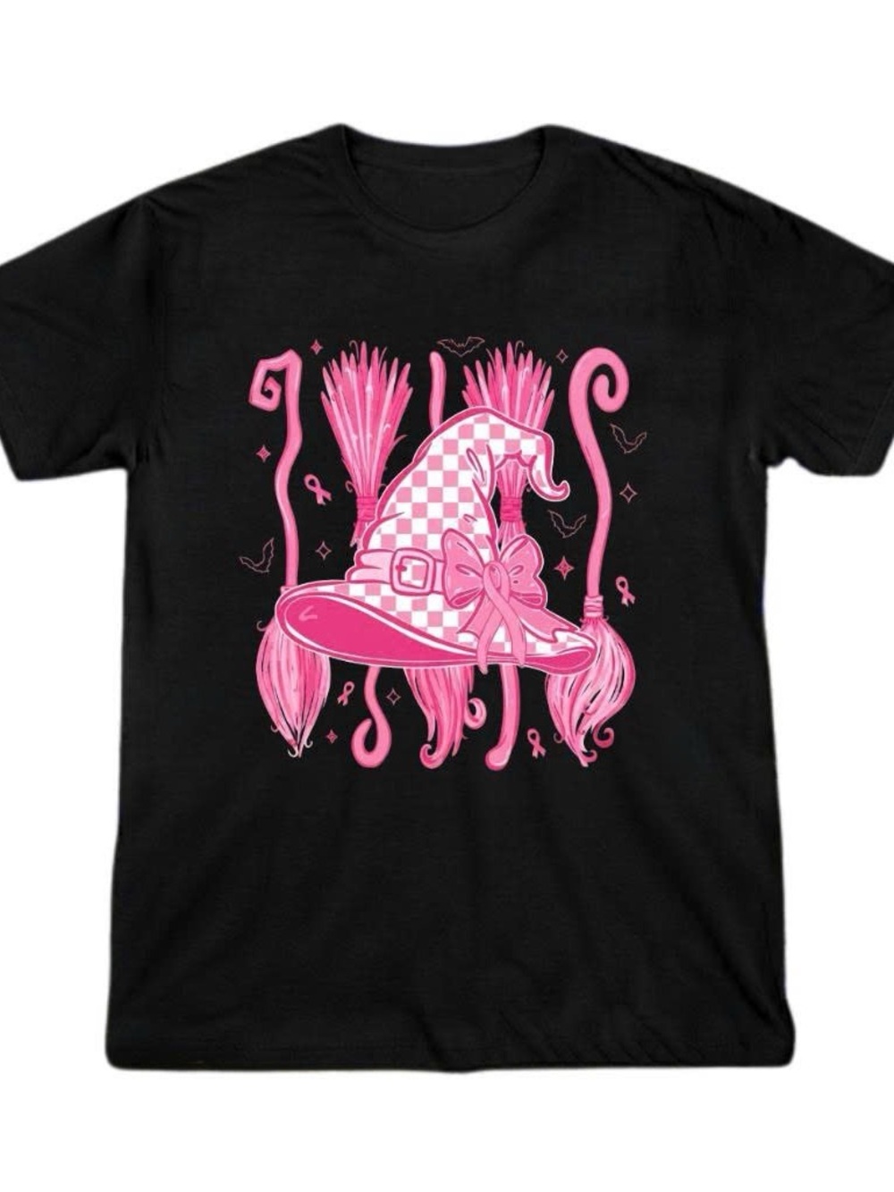 Girls Black Shirt with Pink Witch Hat Halloween Graphic Tee